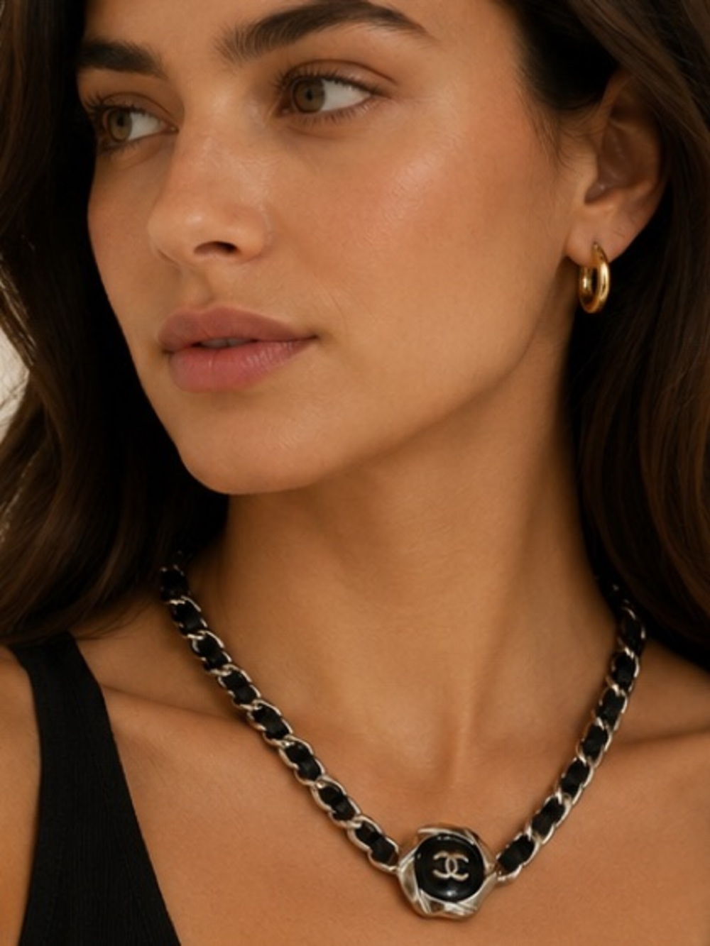 Designer Inspired Black & Silver Chain Link Necklace Luxe Statement